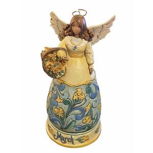 JIM SHORE Heartwood Creek 2008 "March" Angel Figure Daffodil Aquamarine EUC